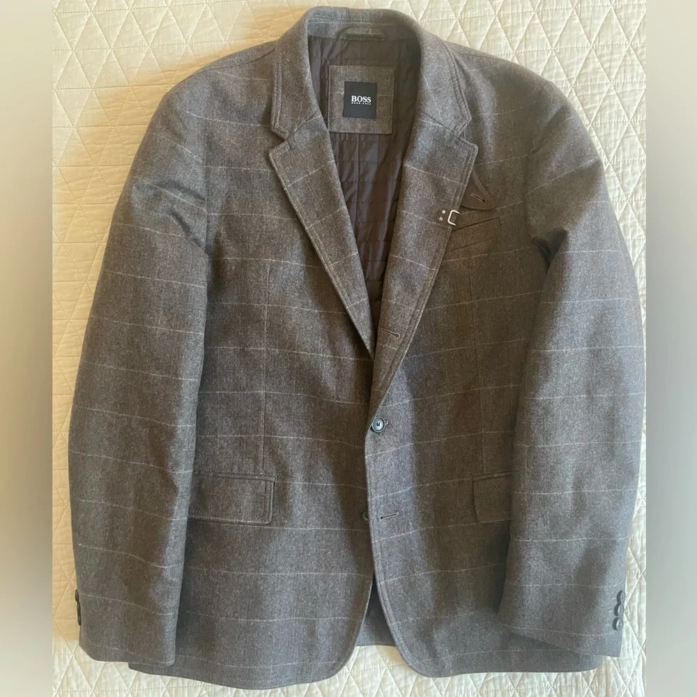 HUGO BOSS Windowpane Check Wool Flannel 'Casu-2' Fall Sports Jacket in Gray 42 R